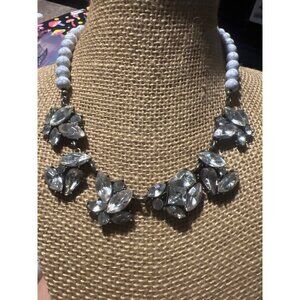 Sugarfix Silver Tone Necklace Statement Faux Howlite Rhinestones Adj 14-16"